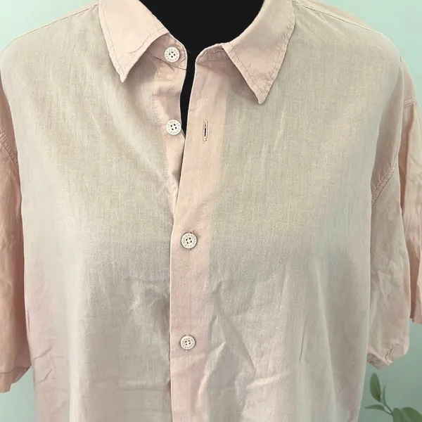 Le Ble en Herbe Pink Short Sleeve Button Up Shirt Top Blouse XL‎ 100% Cotton - Image 2