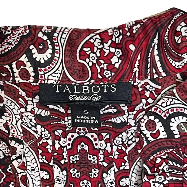 Talbots Blouse Size Small Burgundy White Floral With Sequin‎ 100% Cotton Womens - Image 5