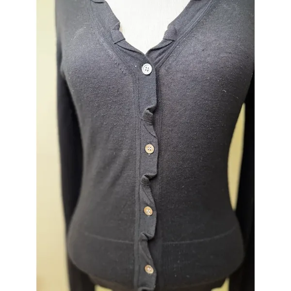 Elie Tahari Women's Silk Cashmere Ruffle Long Sleeve Button Black Cardigan XS - Image 12