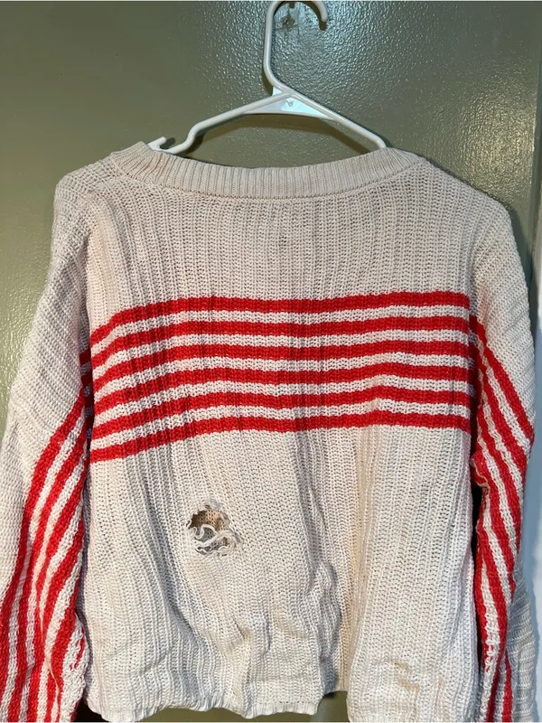 Aerie Women's Size XS Striped Pullover Sweater‎ Cream Red Stripes FLAWED - Image 10