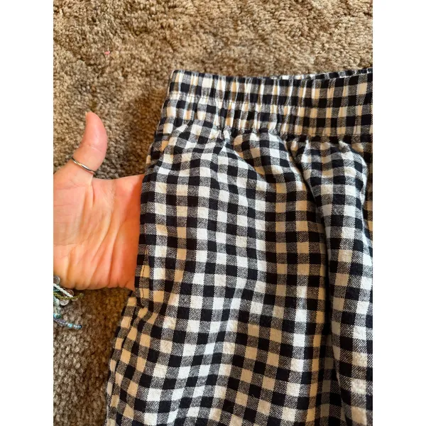 Old Navy Linen-Blend Straight-Leg Gingham Pants Black White Cropped - Image 3