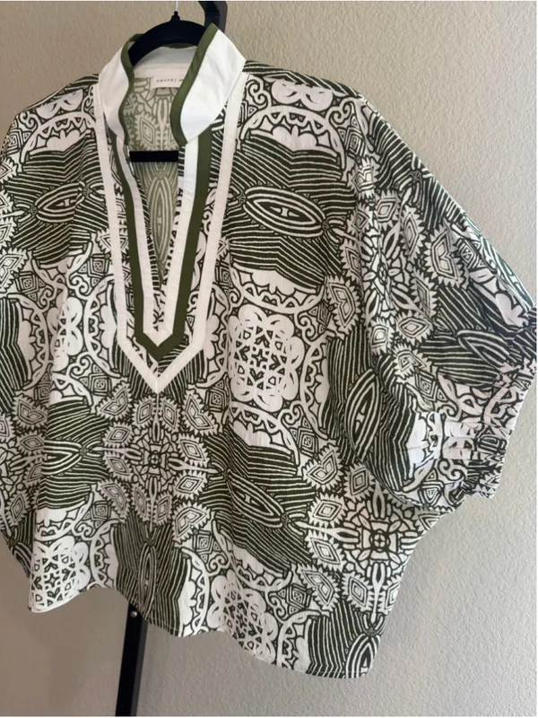Entro Abstract Dolman Blouse Top in Green Size S - Image 6