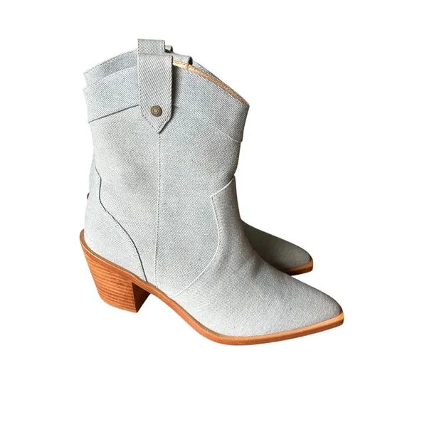 7 For All Mankind Women's 6 Denim Blue‎ Western Cowboy Ankle Boots Festival - Image 6