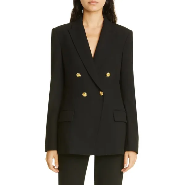A.L.C. Women Black Double Breasted Gold Button Blazer Jacket - Image 3