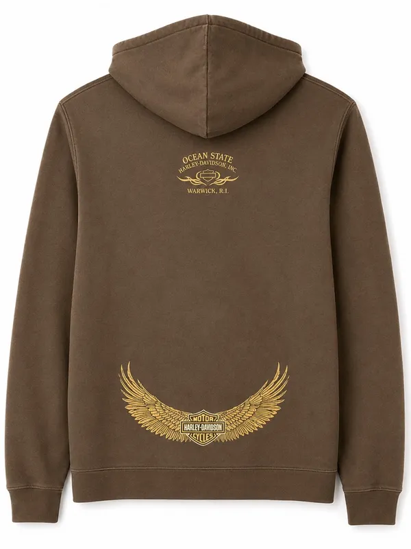 Harley Davidson Womens Hoodie Brown Full Zip Ocean State Warwick RI Cotton Blend - Image 3