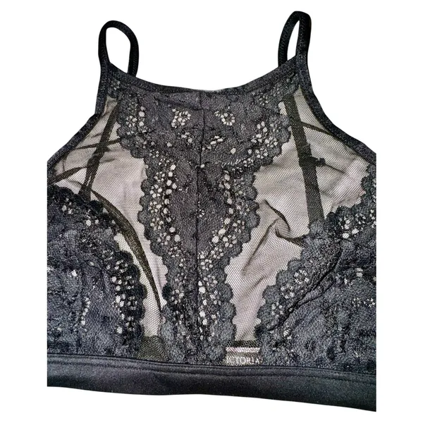 Victoria's Secret Black Lace Halter Bra Size Medium Sexy Romantic Coquette‎ - Image 3