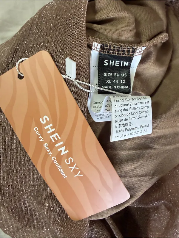 SHEIN Shimmery Ruched Tan Bodycon Dress Size XL - Image 7
