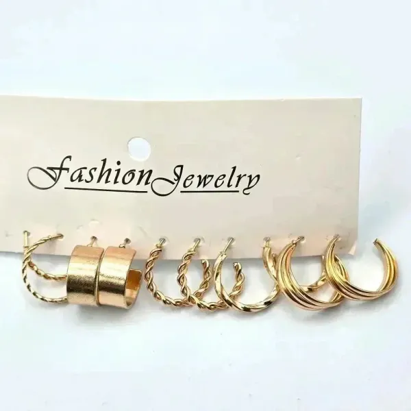 Gold Hoop Dangle Stud‎ Earring Set of 5 Fashion Jewelry NWT #E200 - Image 3