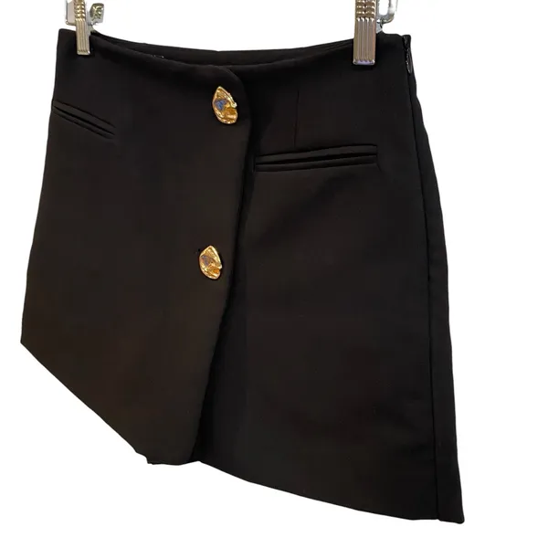 Zara Black Mini Skirt Skort With Gold Buttons 6962/226 - Image 4