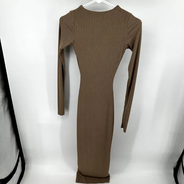 Naked Wardrobe Figure It All Out Dress Maxi Bodycon Long Sleeve Coco Tan XS - Image 6