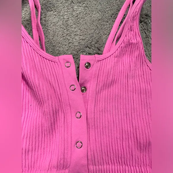 Aerie Pink Ribbed Button-Up Crop Top XS - Image 3