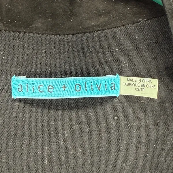 Alice + Olivia‎ Black Lamb Leather wool Combo Drape Front Jacket Blazer XS READ - Image 2
