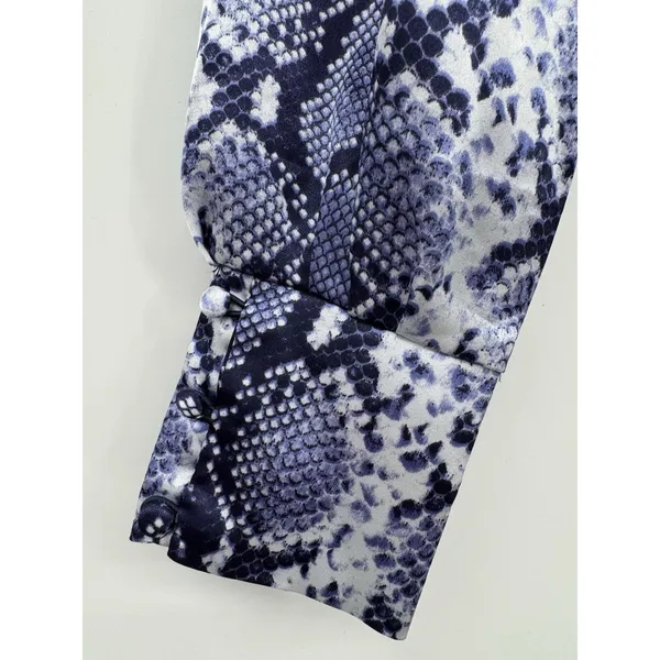 Topshop Python Snake Print Satin Crop Top Navy Mock Neck Long Sleeve Chic Blouse - Image 6