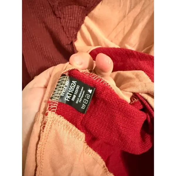 POL Patchwork Thermal Top‎ Womens Medium Red Burgundy Peach Waffle Knit FKT1052A - Image 3