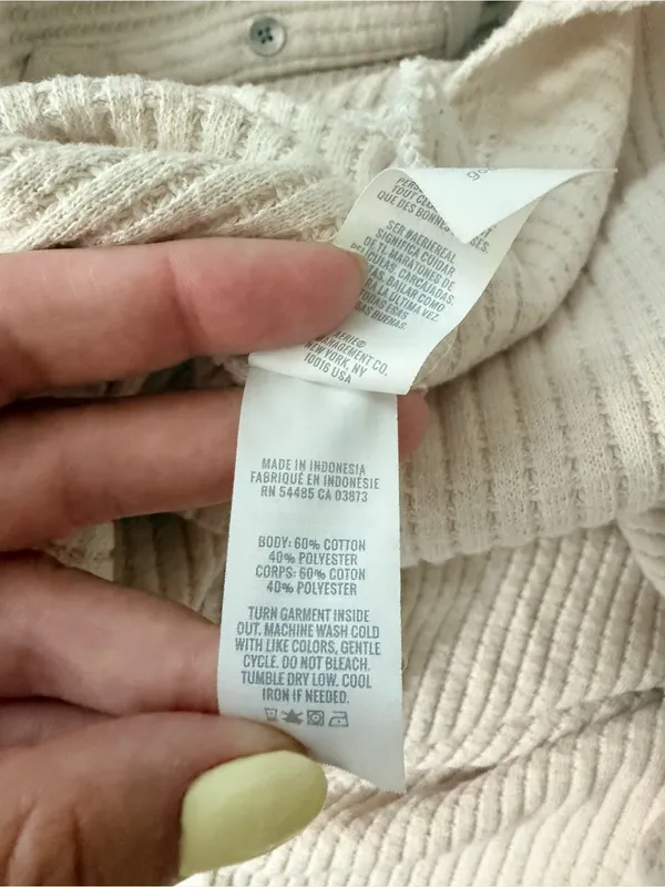 Aerie Women's Cream Waffle-Knit Button Front Shirt Jacket - Image 7