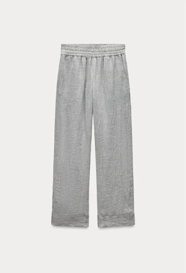 NWOT Zara 100% Linen Kimono Co Ord Matching Set Flowing Trousers wrap top gauze sz M - Image 3