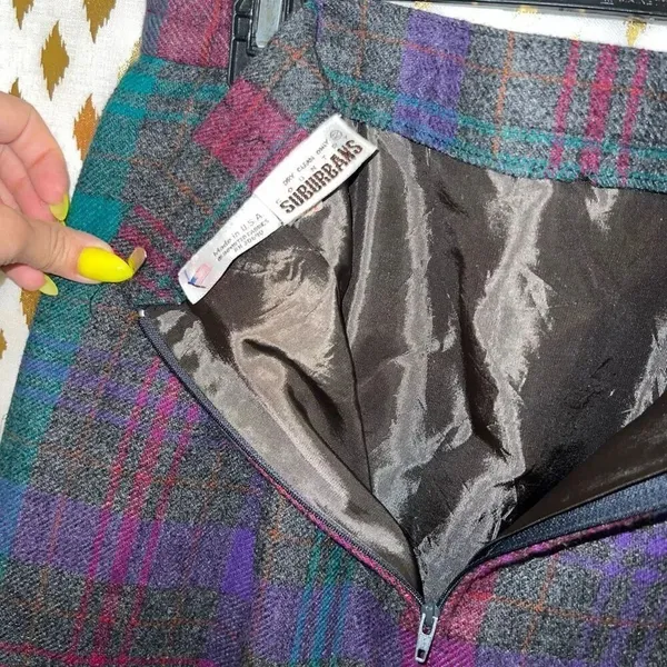Country suburbans Wool polyester vintage skirt plaid 80s size 12 - Image 3