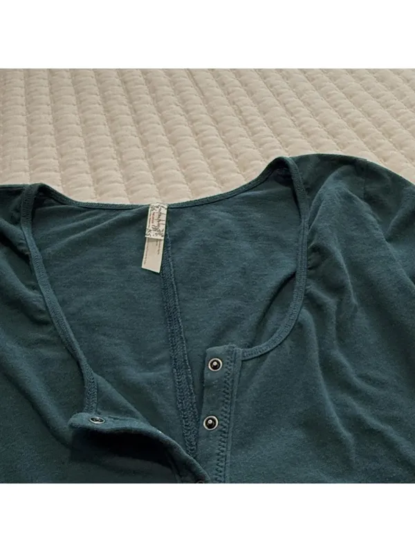 Free People Green Snap Henley Bodysuit Long Sleeve Sz XS Extra Small - Image 12