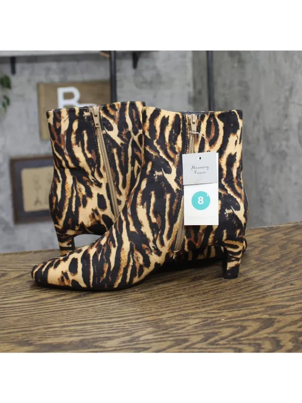 NWT A New Day Womens Tigris Boots Ankle Block Heel Boots Brown Tiger Multi 8M - Image 8