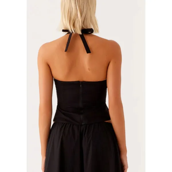 Peppermayo Cheryl Sweetheart Neck Open Back Bustier Halter Top Black 6 - Image 2