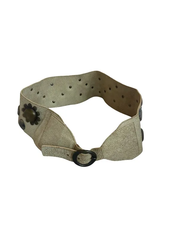 Beige Floral Stud Wide Belt Unique Y2k Retro Vintage 40" Long Women's - Image 3