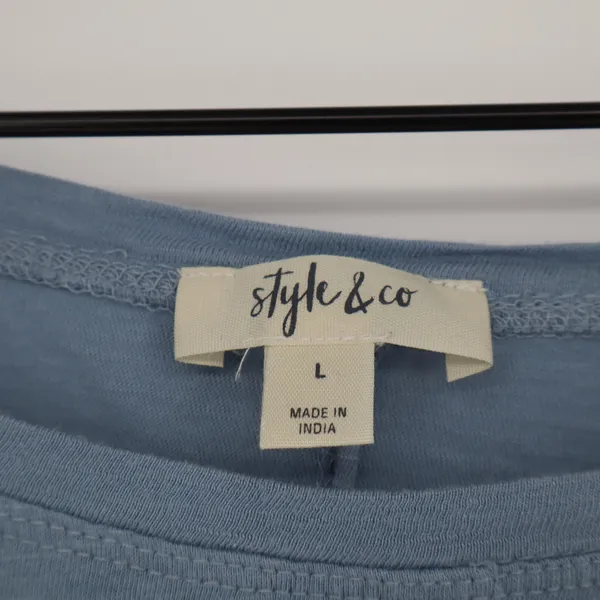 Style & Co Top Womens L Tunic Blue Raw Edge Seam High Low Excellent - Image 2