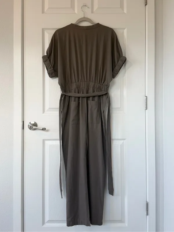 In Loom Linen Blend V-Neck Jumpsuit in Mushroom NWT - Image 5
