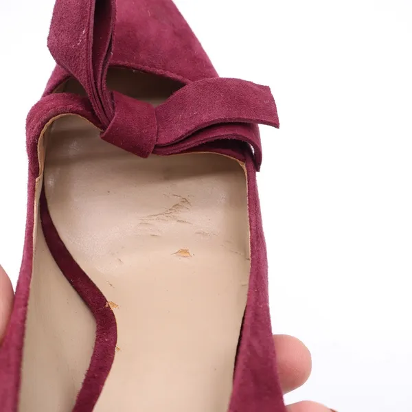 Ann Taylor Pumps Womens 9 Bow Pointed Toe Burgundy Suede Stiletto Good - Image 7