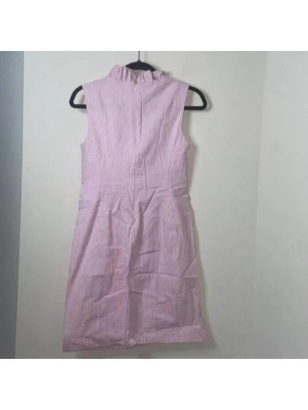 Lilly Pulitzer Pink and White Seersucker Striped Ruffle Collar Dress - Image 8