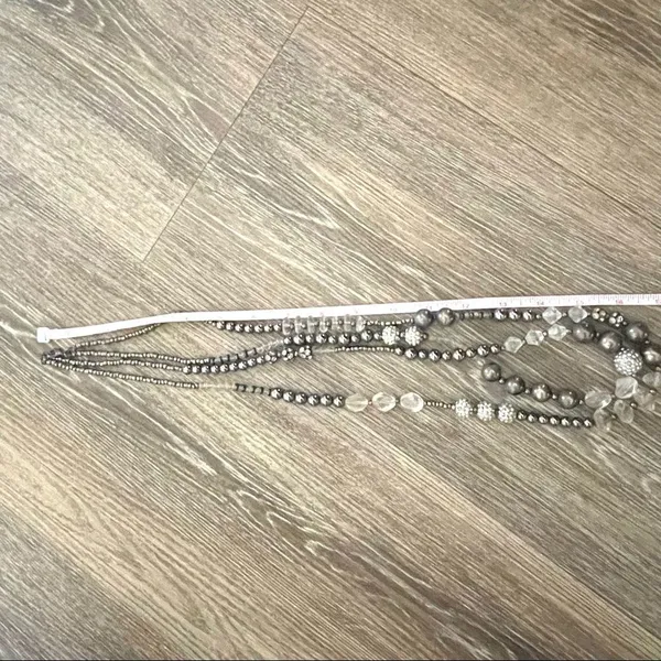 Long double strand grey and clear beaded statement necklace - Image 4