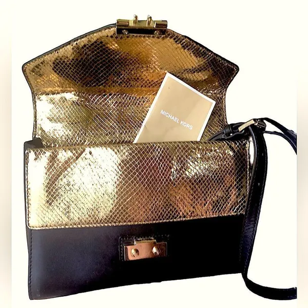 Michael Kors Black and gold python, Sloane crossbody - Image 5