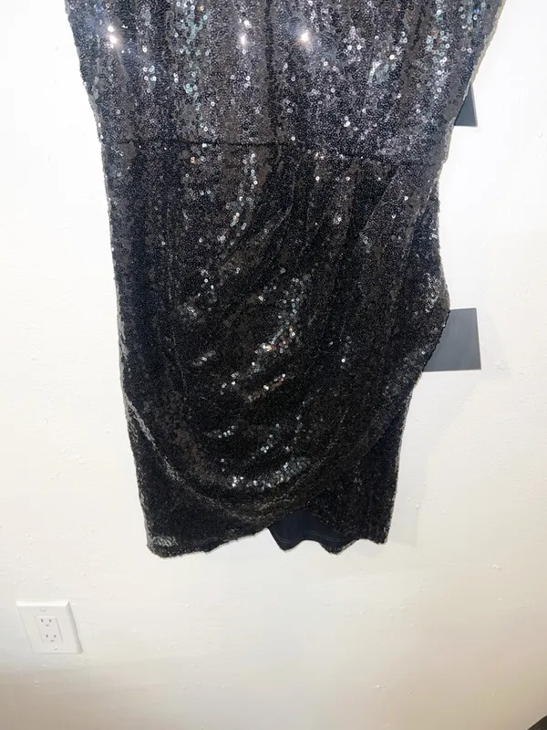 Lulus black sparkly sequin crossover slit mini tank top dress new - Image 3