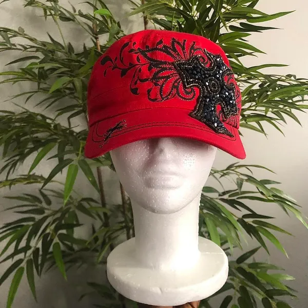 2000s Y2K Goth Grunge Mcbling Bimbo cross messenger cadet military newsboy baker boy cap - Image 2