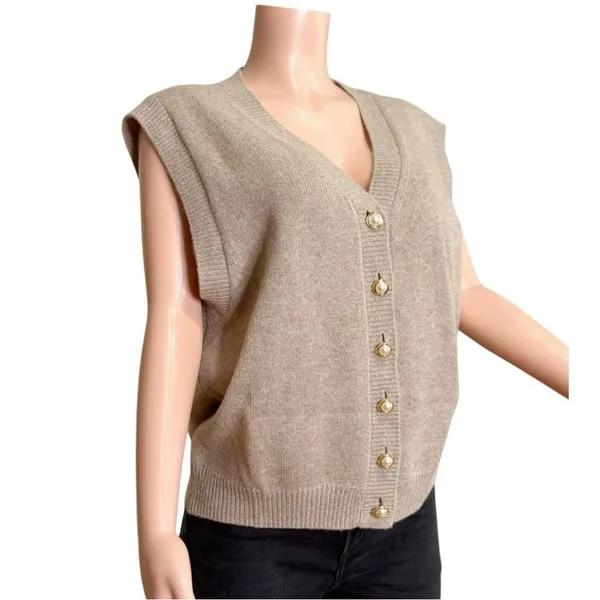 REFORMATION Jacqui Cashmere Sweater Vest, Oatmeal, Large - Image 3