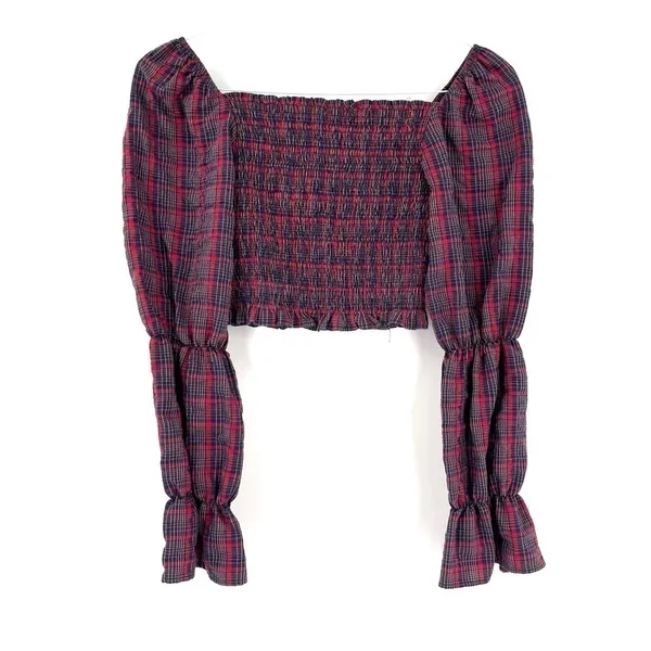 ZARA Plaid Cropped Grunge Punk Long Sleeve Blouse Top - Image 2