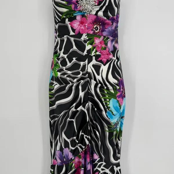 Cache Strapless Floral Zebra Mermaid Gown Size 2 Black Vintage Y2K Prom Party - Image 3