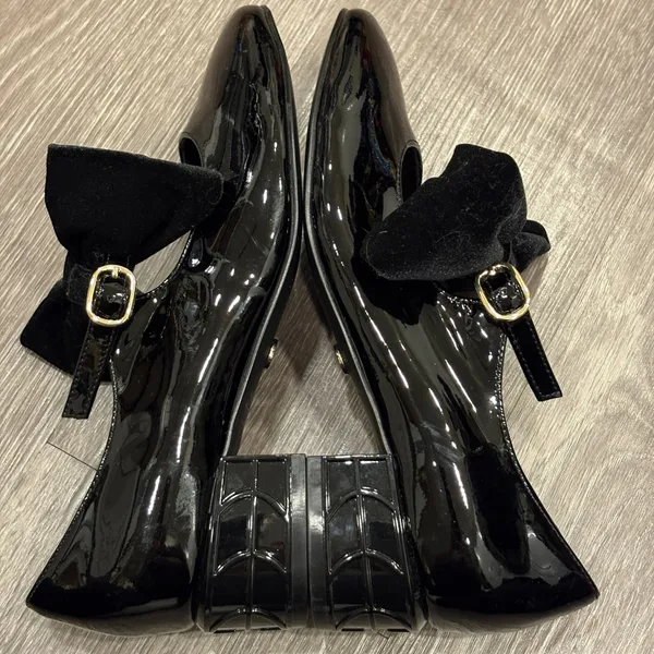 Cecelia Smile Black Patent Leather Velvet Bow Mary Jane Heels 6 Ballet Coquette - Image 7