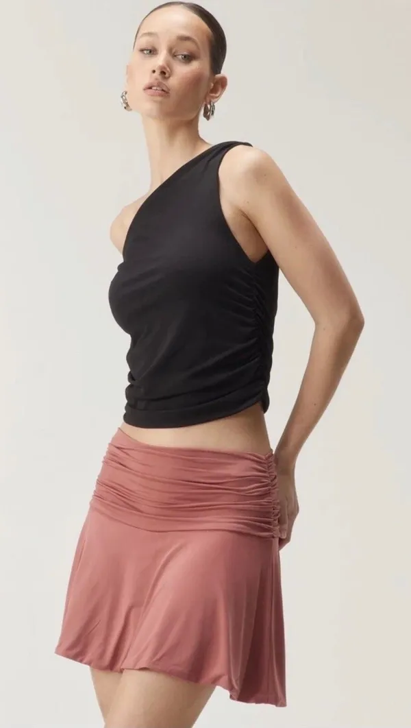 Nasty Gal Premium Dusty Rose Pink “Mocha” Slinky Fold Over Mini Skirt - Image 2