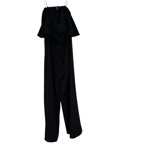 NWT DO+BE Black Strapless Overlay Front Ruffle Wide Leg Jumpsuit Black Size M - Image 7