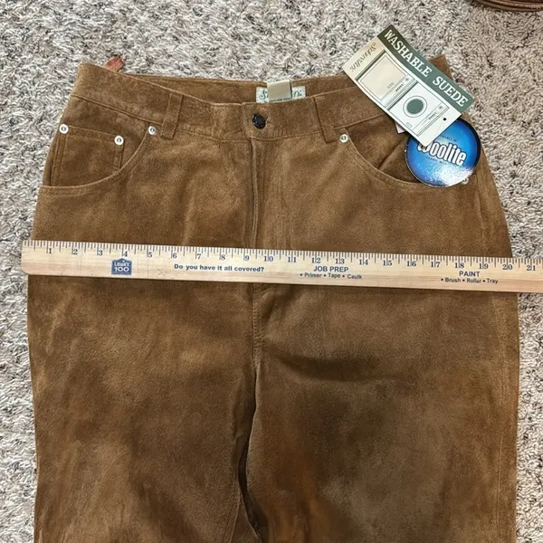 St. John's Bay Washable Suede Leather Pants Brown‎ High Rise Vintage Womens 16 - Image 6