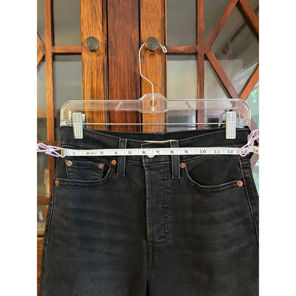 Levis Wedgie Straight Jeans 27 Black High Rise‎ Distressed Ripped Knee - Image 3