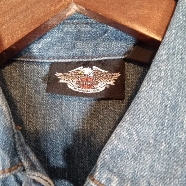 Harley-Davidson Blue Embroidered Button-Down Shirt Denium Costal Womens M - Image 3