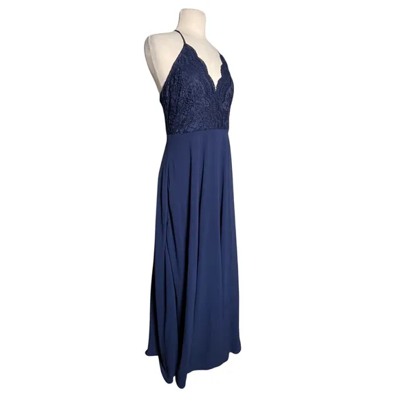 NWT LULU’s Women’s Navy Blue Chiffon Lace Maxi Full Length Dress Gown - Image 6
