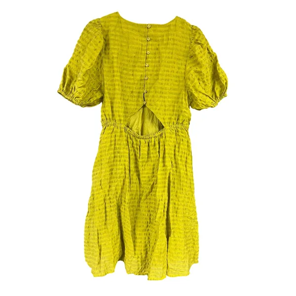Madewell Kirkley Mini Dress Chartreuse Linen Blend Puff Sleeve Cutout Back 4 - Image 7