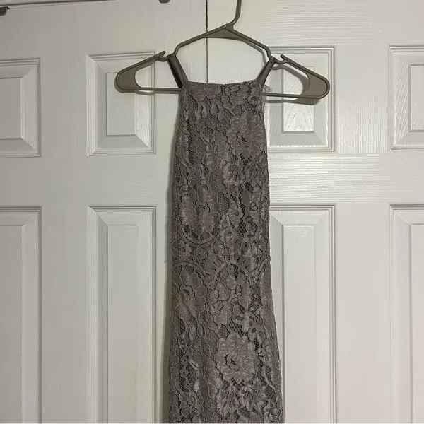 Lulus Wishful Wanderings Grey Lace Midi Bodycon Dress - Image 3
