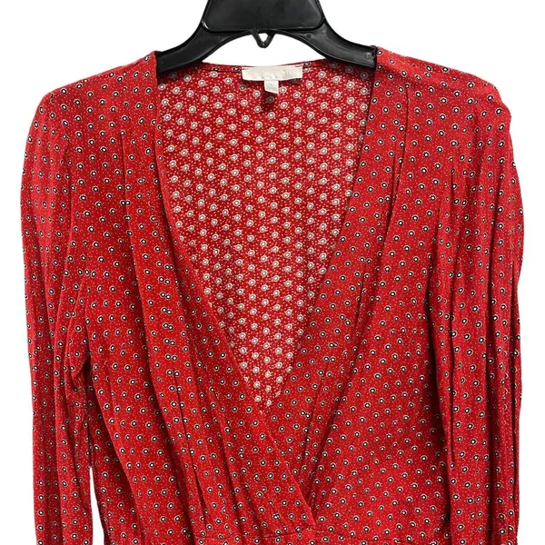 Cooperative Womens Large Red V Neck Wrap Top Long Sleeve Flower Polka Dot‎ - Image 3