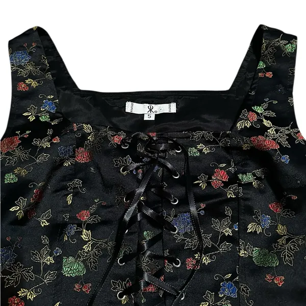Vintage Rampage Lace Up Corset Top Floral Embroidered Y2K Renfaire WhimsyGoth - Image 3