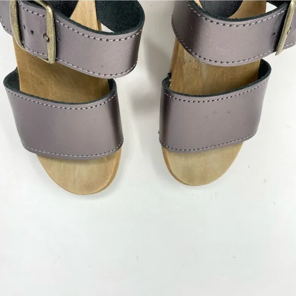 Sven Originals 2 Strap Buckle Wood Swedish Wooden Sandals Clogs Pewter 35 5 - Image 6