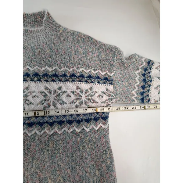 Vintage Style Fair Isle Snowflake Mock Neck Sweater Grey Multi Size L - Image 5