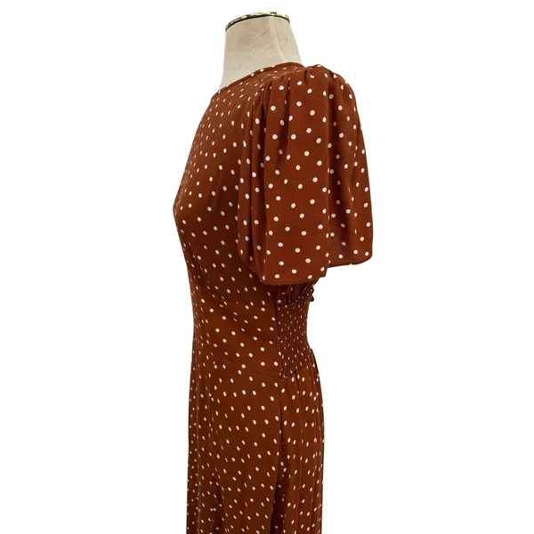AFRM Jamie Open‎ Back Midi Dress Brown White Polka Dot Puff Sleeve Size Medium - Image 7